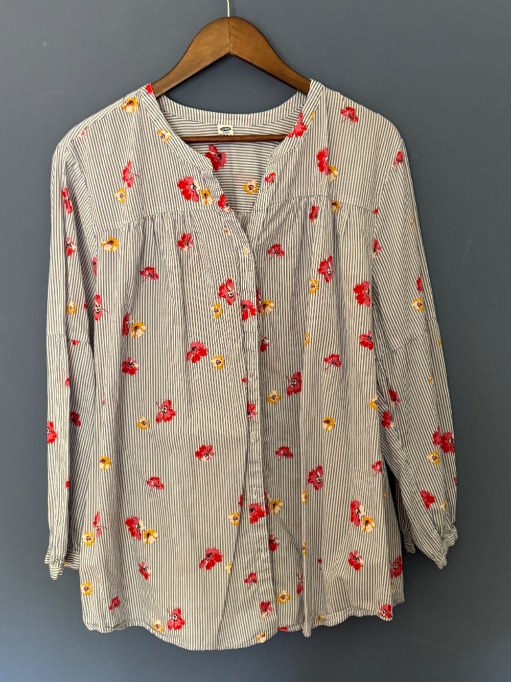 Old navy poplin stripe and floral button-down lantern sleeve casual top Size 3X